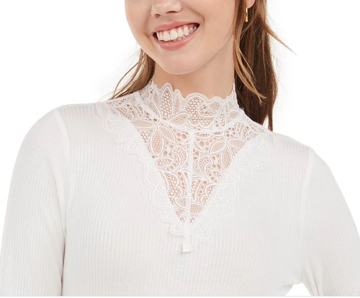 American Rag Junior's Illusion Lace Mock Neck Top White Size Small