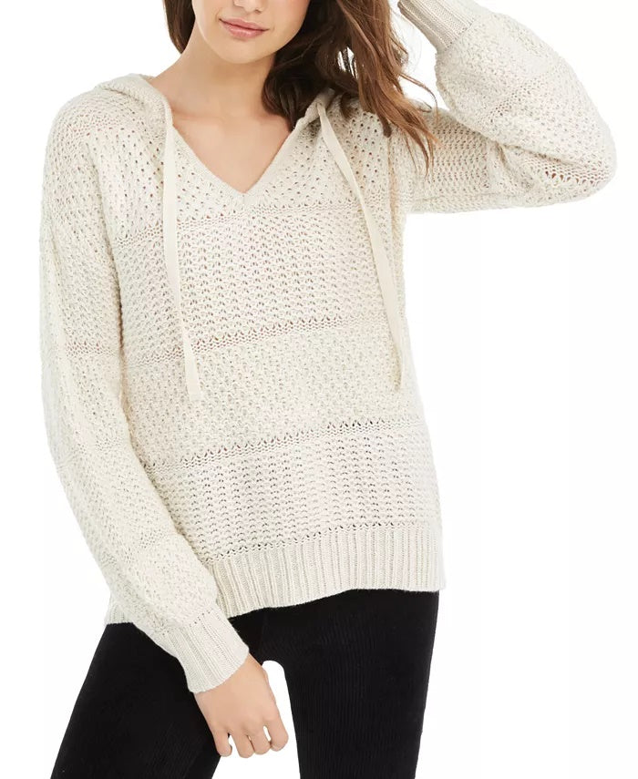 American Rag Juniors'' Mixed-Knit Pullover Hoodie White Size Medium
