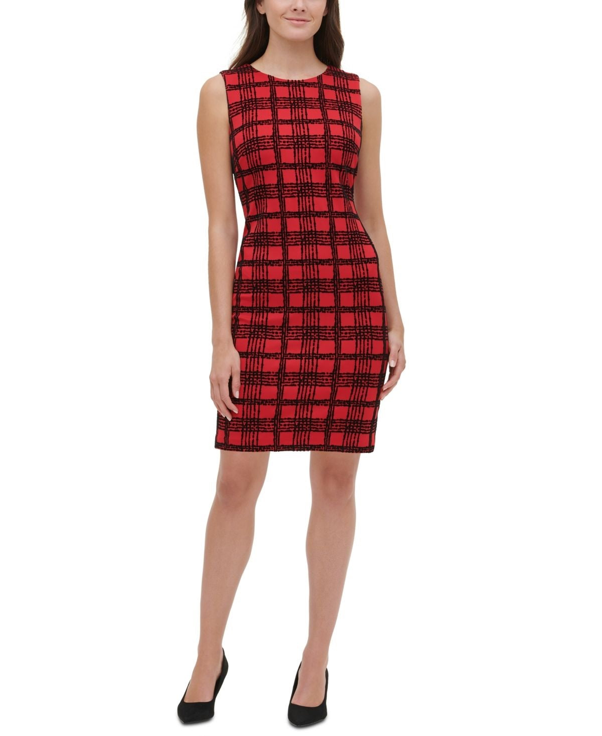 Tommy Hilfiger Women's Velvet Flocked Plaid Scuba Dress Red Size 4