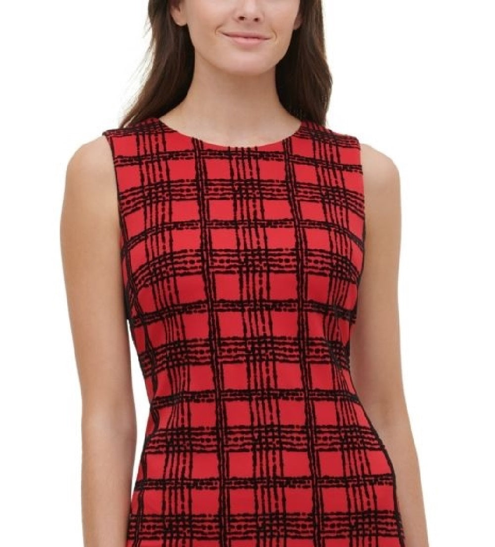 Tommy Hilfiger Women's Velvet Flocked Plaid Scuba Dress Red Size 4