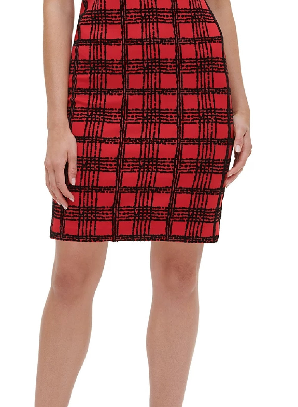 Tommy Hilfiger Women's Velvet Flocked Plaid Scuba Dress Red Size 4