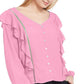 Planet Gold Juniors' Ruffle Jacquard Top Pink Size Small