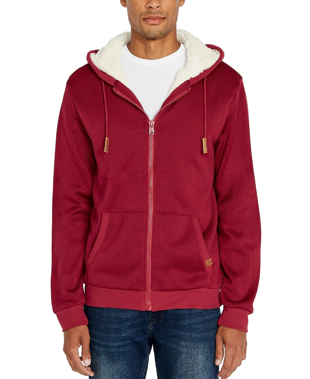 Buffalo David Bitton Men's Fortino Full Zip Sherpa Lined Hoodie Dark Red Size Medium