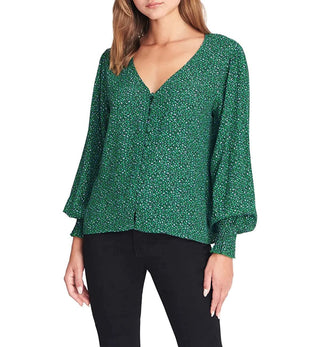 Sanctuary Women's Noelle Smocked Cuff Blouse Green Size Medium