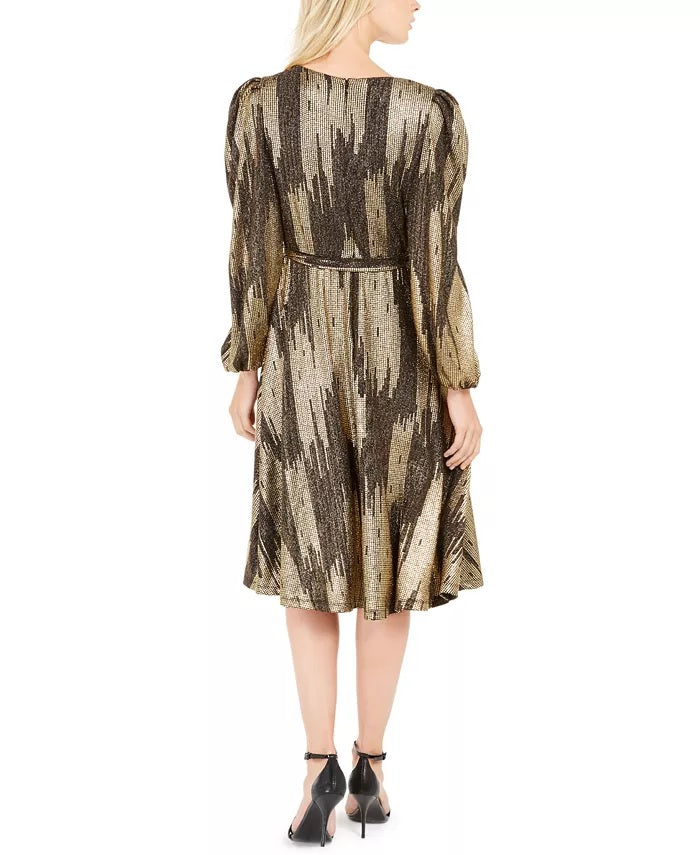 Calvin Klein Women's Belted Glitter Knit Dress Gray Size 14