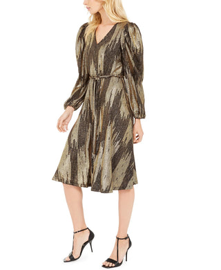 Calvin Klein Women's Belted Glitter Knit Dress Gray Size 14