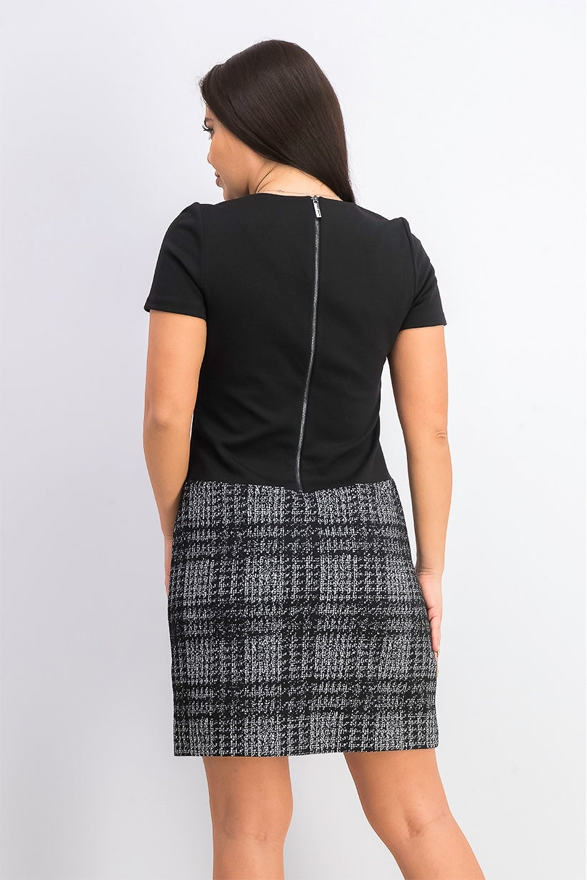 Calvin Klein Women's Solid & Plaid Shift Dress Black Size 8