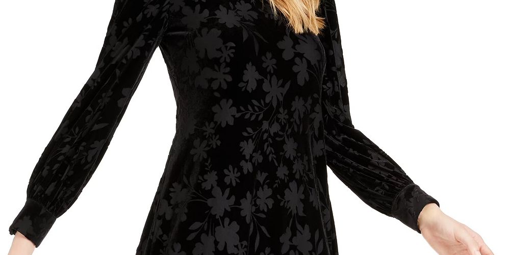 Calvin Klein Women's Burnout Velvet Pattern A-Line Dress Black Size 14