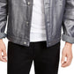 Michael Kors Men's Silver Metallic Denim Shearling Collar Moto Biker Jacket Silver Size Large