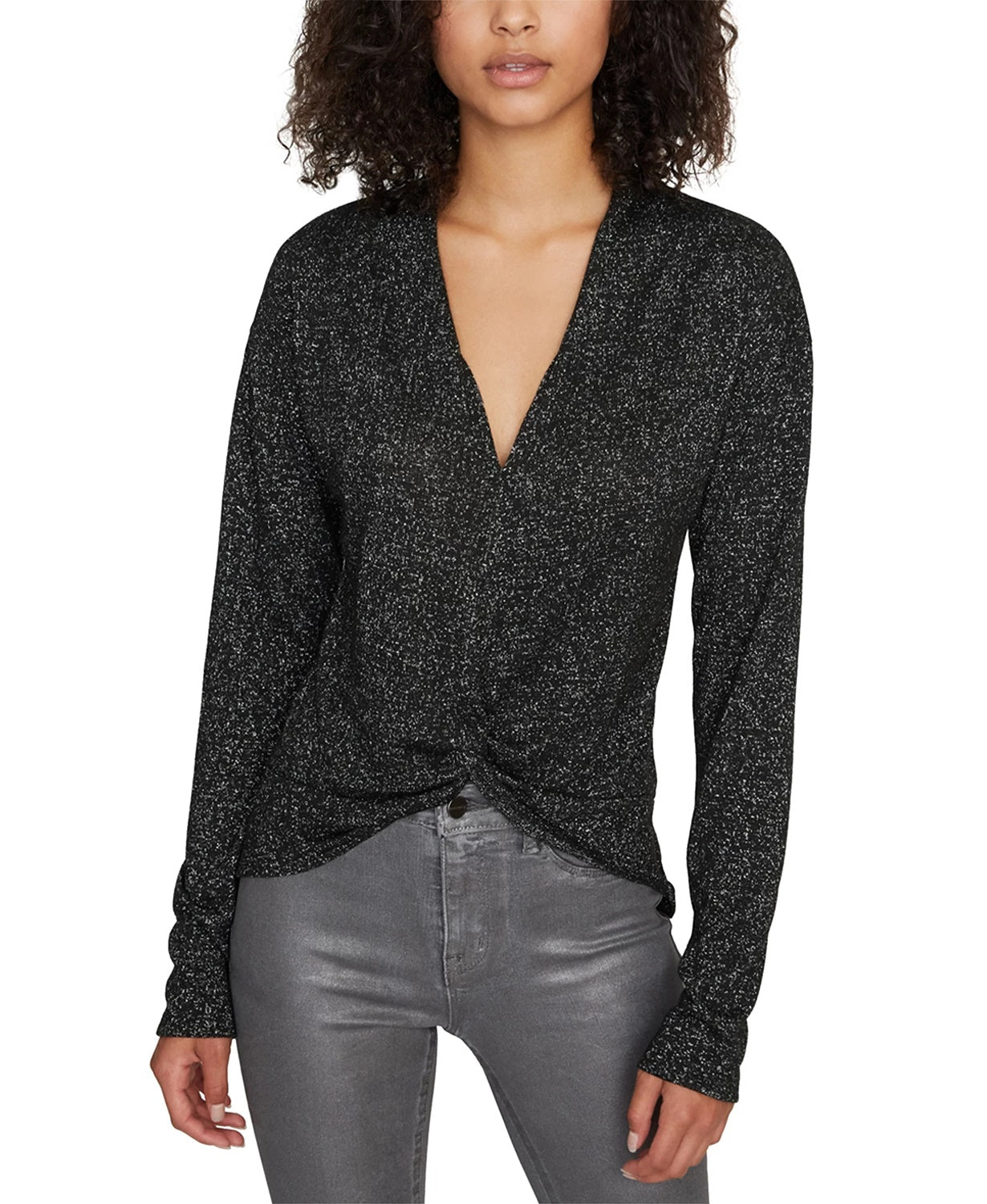 Sanctuary Women's Knot Interested Plunge Neck Top Black Size Large