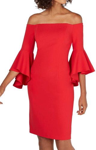 Calvin Klein Women's Petite Off-The-Shoulder Sheath Dress Medium Red Size 4P