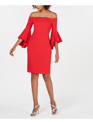 Calvin Klein Women's Petite Off-The-Shoulder Sheath Dress Medium Red Size 4P