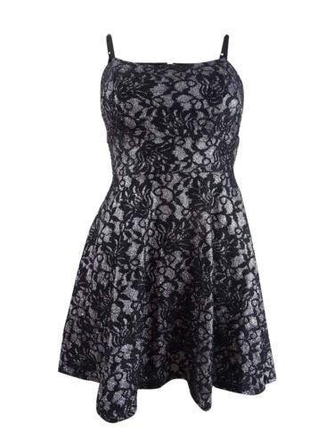 Speechless Juniors' Bonded-Lace Ruffle Hem Dress Silver Size 11