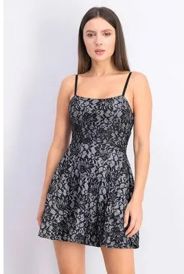 Speechless Juniors' Bonded-Lace Ruffle Hem Dress Silver Size 11