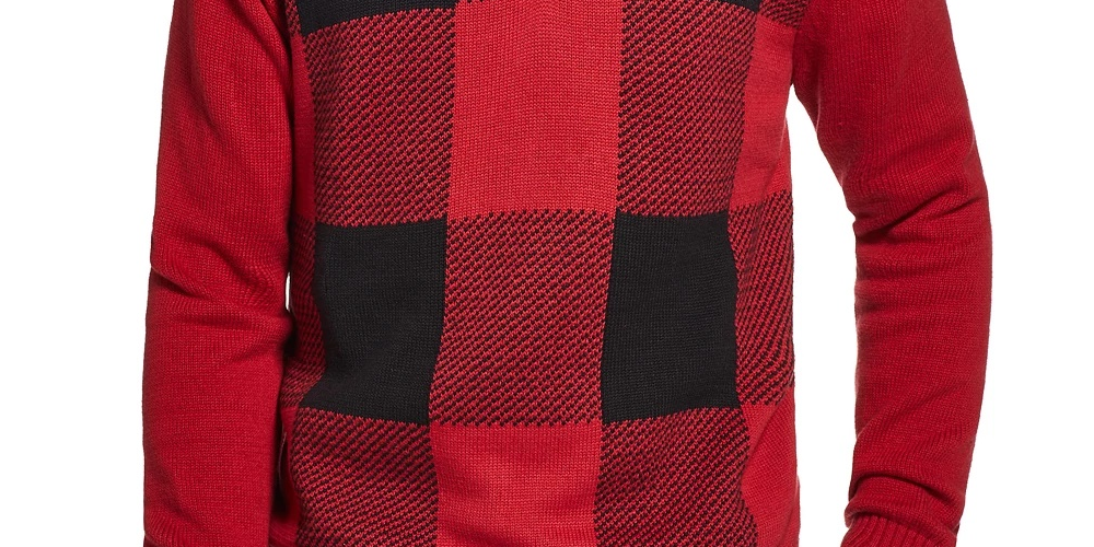 Weatherproof Vintage Men's Quarter Zip Buffalo Plaid Sweater Red Size Medium
