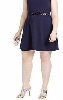 Speechless Women's Trendy Lace Trim A Line Dress Blue Size 18