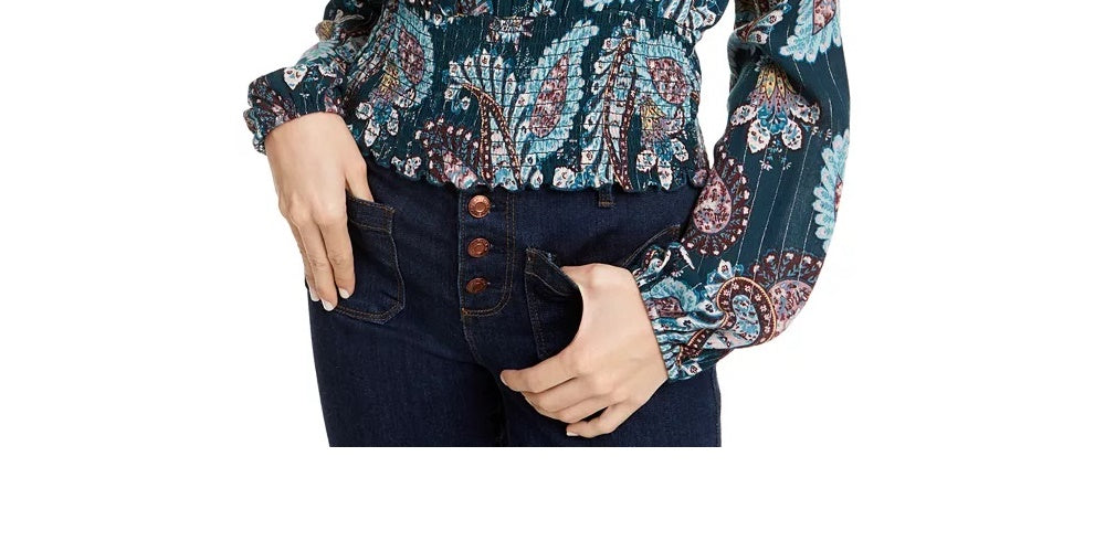 Gypsies & Moondust Juniors' Shine Smocked Top Navy Size Small