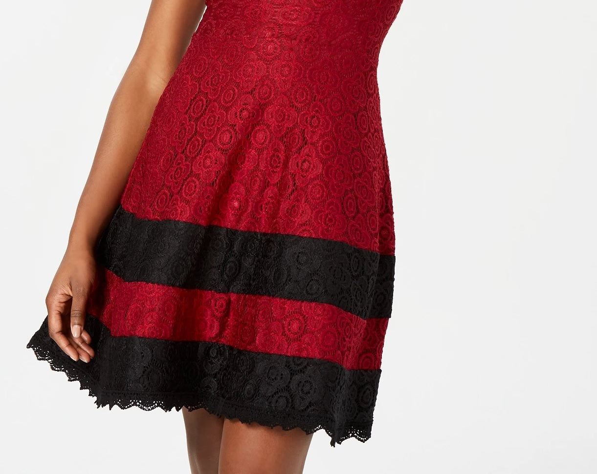 Teeze Me Junior's Lace Fit & Flare Dress Red Size 3