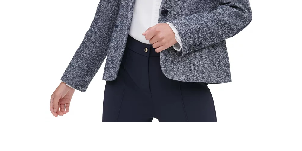 Tommy Hilfiger Women's Marled Single-Button Blazer Blue Size 16