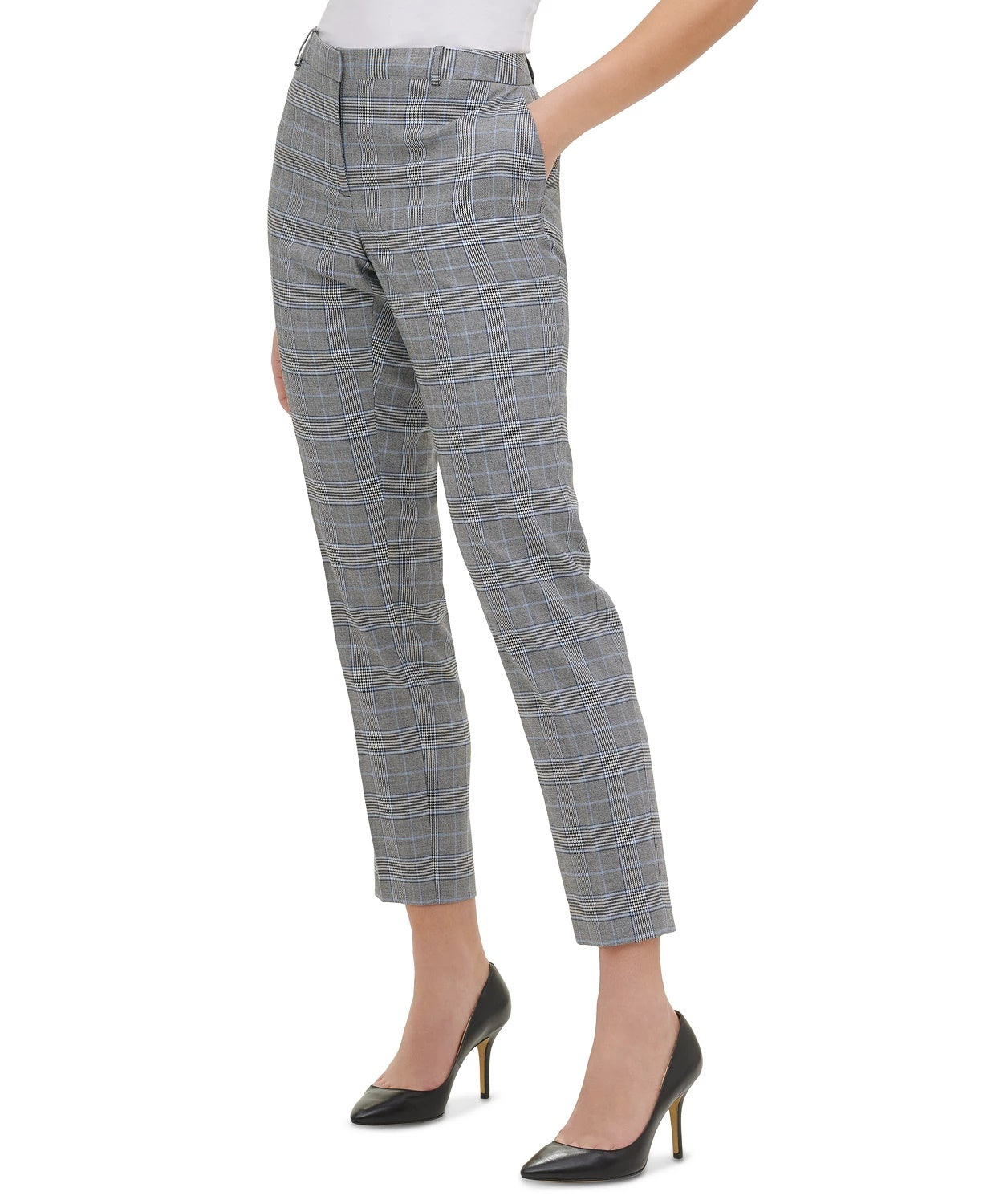 Tommy Hilfiger Women's Plaid Slim Fit Dress Pants Blue Size 8
