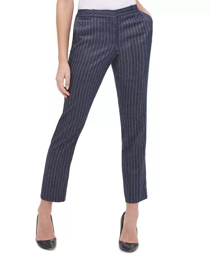 Tommy Hilfiger Women's Radcliffe Pinstriped Slim Fit Dress Pants Navy Size 8