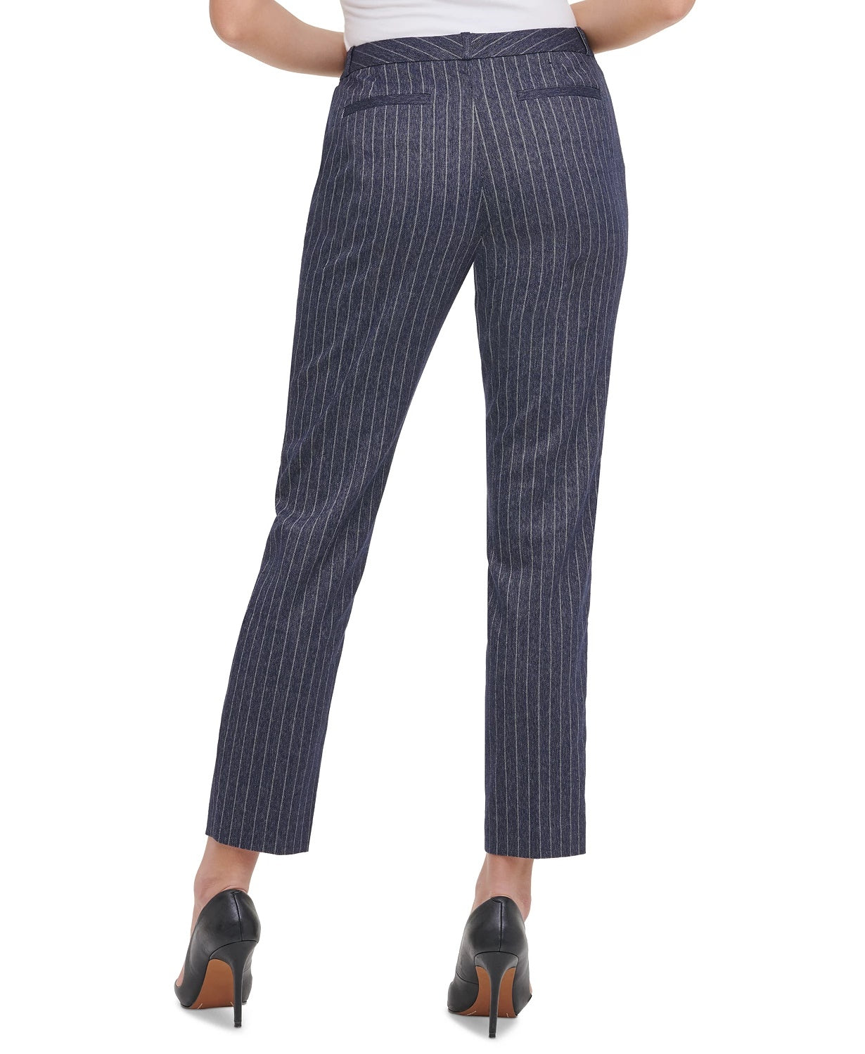 Tommy Hilfiger Women's Radcliffe Pinstriped Slim Fit Dress Pants Navy Size 8