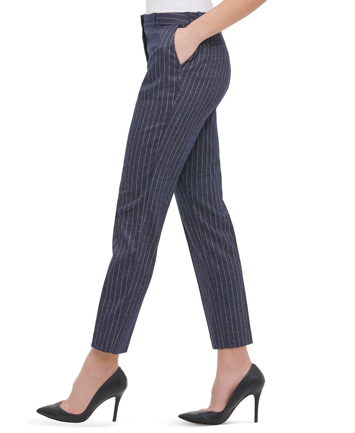 Tommy Hilfiger Women's Radcliffe Pinstriped Slim Fit Dress Pants Navy Size 8