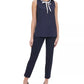Tommy Hilfiger Women's Contrast-Trim Tie-Neck Blouse Dark Blue Size Extra Large