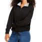 Hippie Rose Junior's Sherpa Lined Quarter Zip Sweatshirt Black Size Large