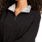 Hippie Rose Junior's Sherpa Lined Quarter Zip Sweatshirt Black Size Large