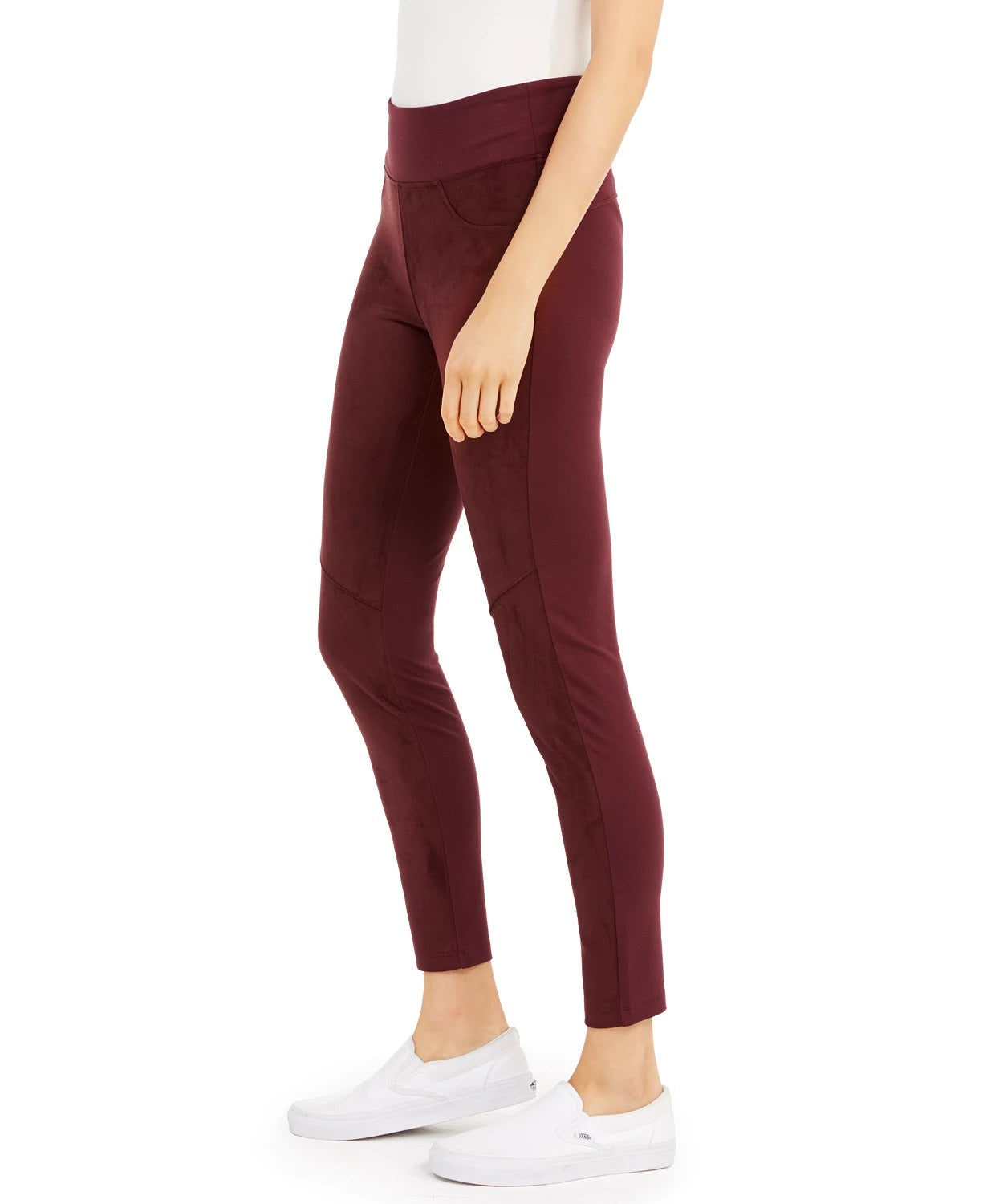 Rewash Junior's Faux Suede Front Ponte Knit Leggings Dark Red Size Small