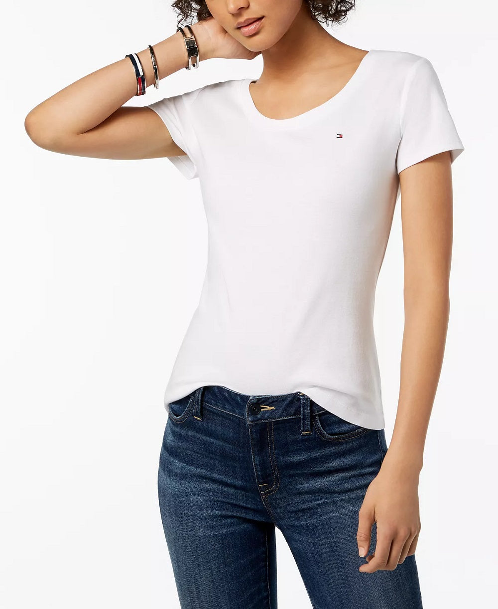 Tommy Hilfiger Women's Cotton Scoop Neck T-Shirt White Size Large