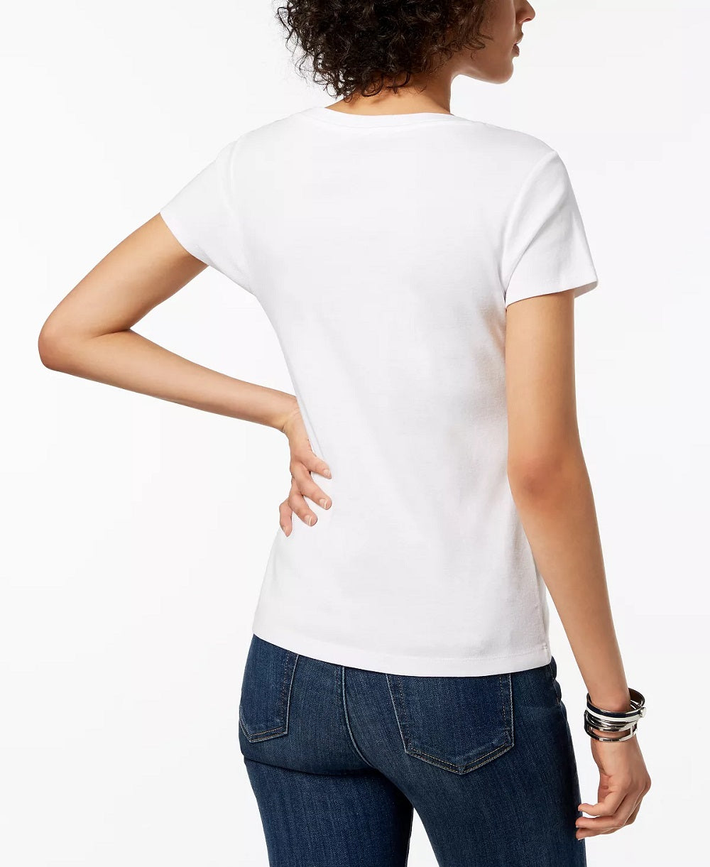 Tommy Hilfiger Women's Cotton Scoop Neck T-Shirt White Size Large