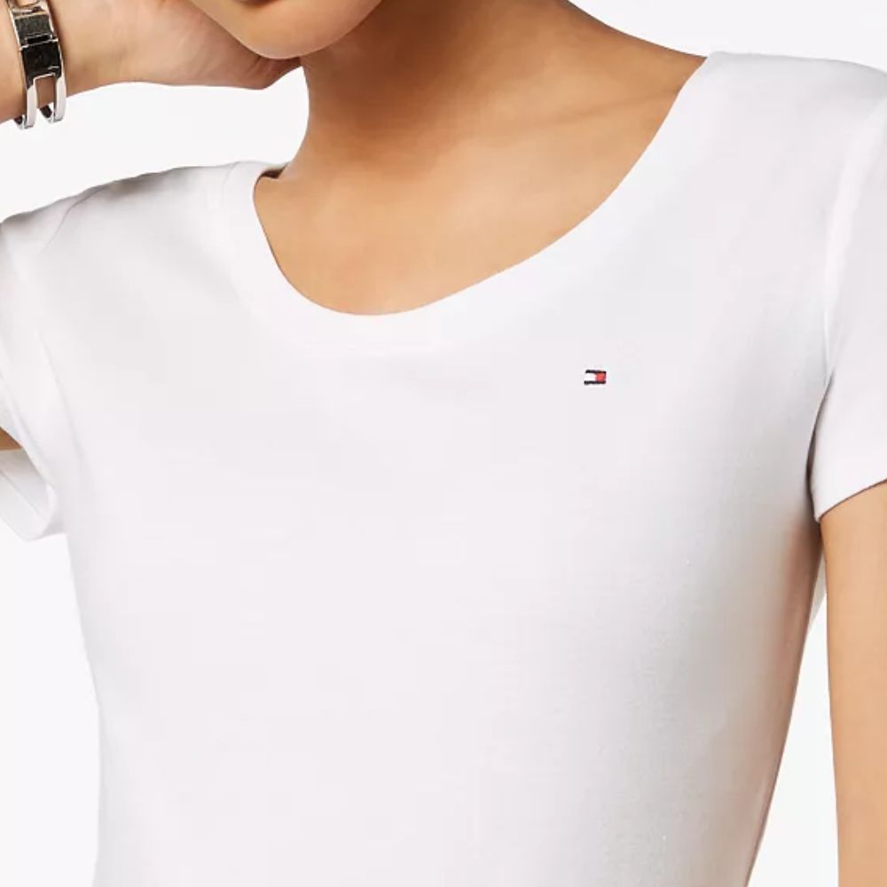 Tommy Hilfiger Women's Cotton Scoop Neck T-Shirt White Size Large