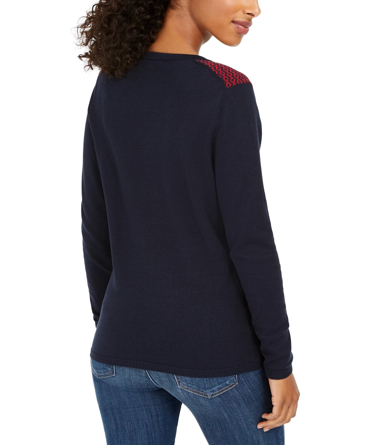Tommy Hilfiger Women's Fair Isle Ivy Cotton Sweater Blue Size Medium
