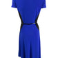 Jessica Howard Women's Belted Colorblocked Fit & Flare Dress Blue Size 16