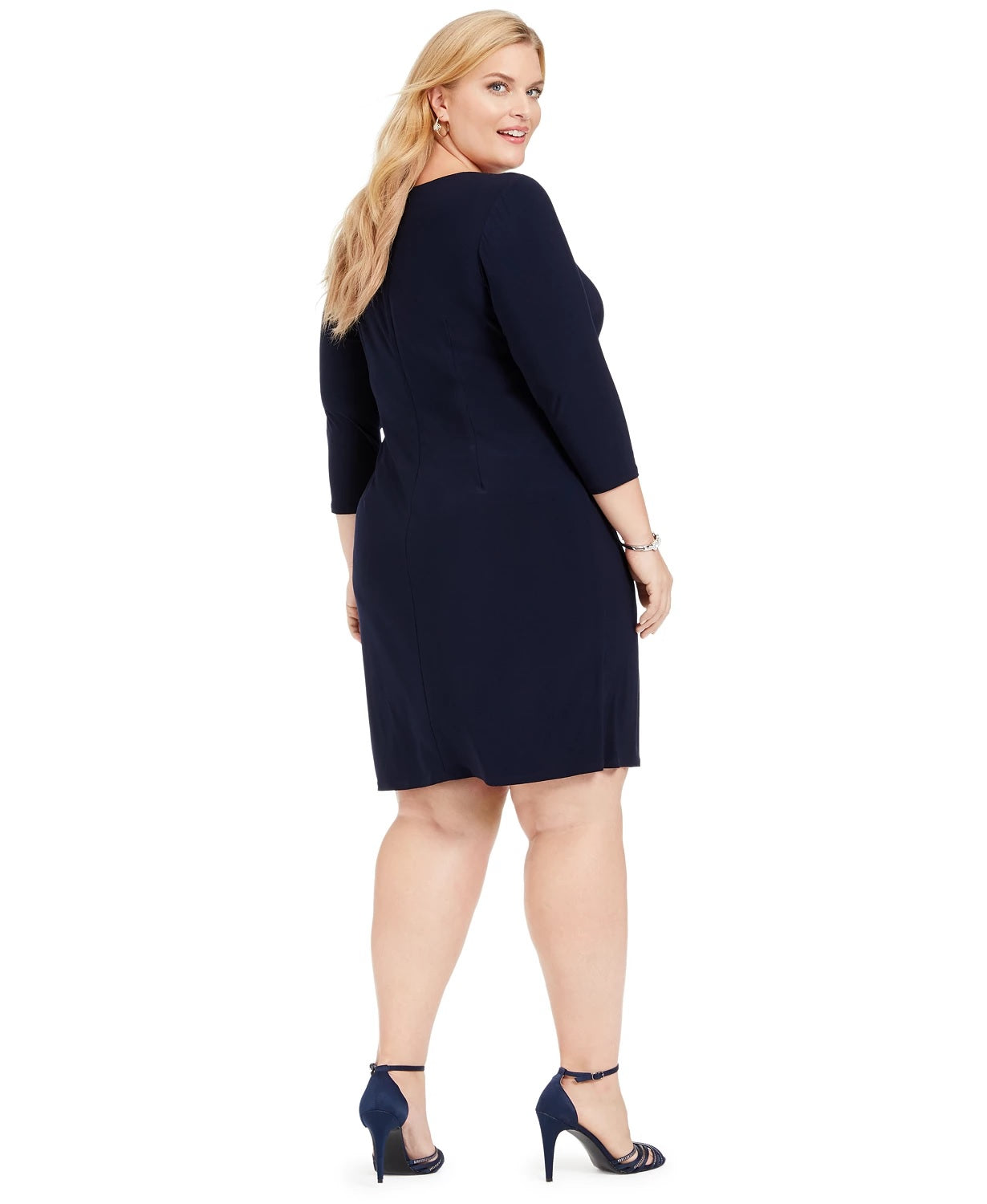 Jessica Howard Women's Plus Size Side-Ruffled Dress Navy Size 22W