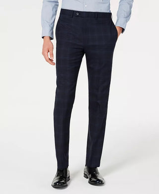 Calvin Klein Men's X Slim Fit Stretch Navy Plaid Suit Separate Pants Navy Size 40X32