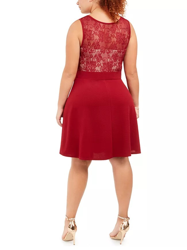 Love Women's Squared Trendy Plus Size Lace Fit & Flare Dress Red Size 3 Extra Large