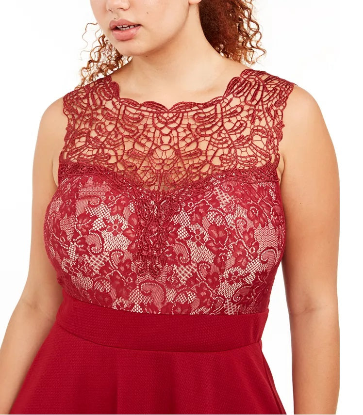 Love Women's Squared Trendy Plus Size Lace Fit & Flare Dress Red Size 3 Extra Large