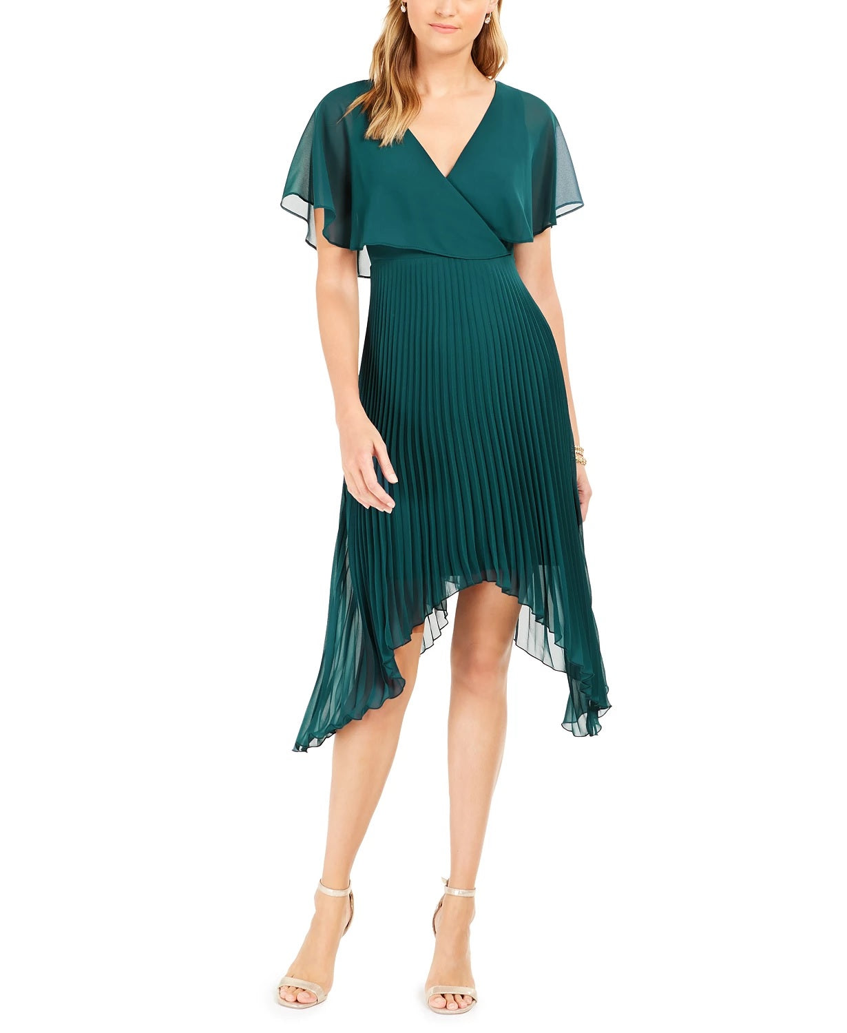 Kensie Women's Chiffon Pleated Dress Green Size 0