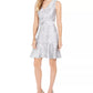 N Natori Women's Mosaic Tile Obi Belt Ruffle Dress Silver Size 16