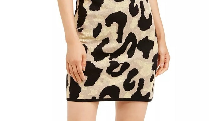 Planet Gold Juniors' Glitter Leopard-Print Sweater Dress Yellow Size X-Small