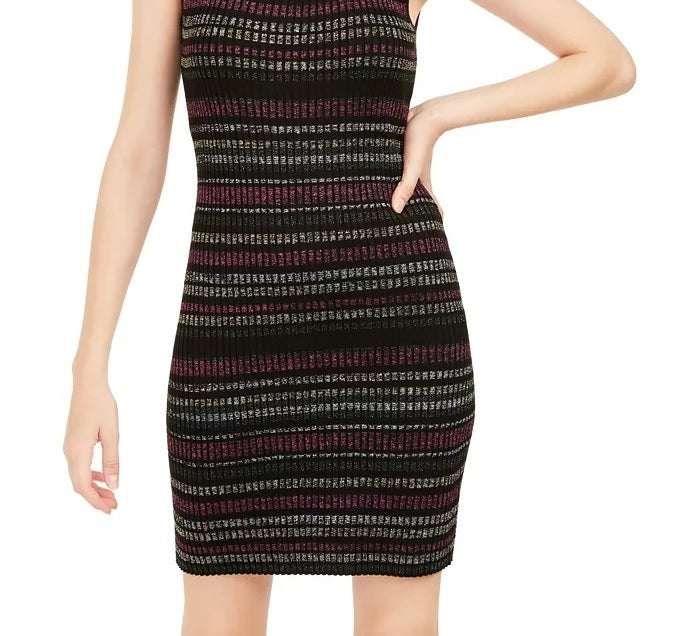Derek Heart Juniors' Metallic-Stripe Sweater Dress Brown Size X-Large