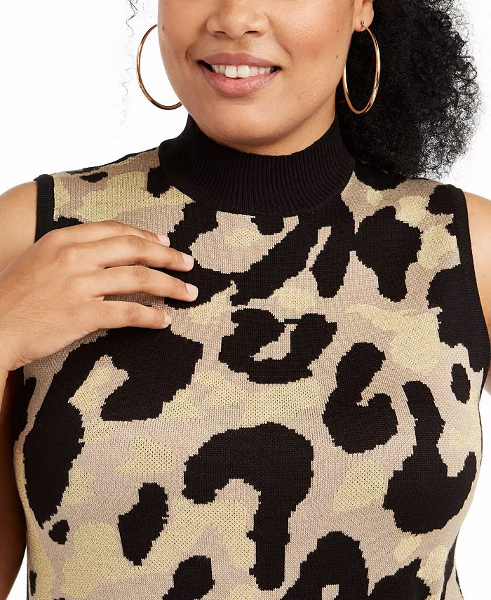 Planet Gold Women's Derek Heart Trendy Plus Size Glitter Leopard-Print Bodycon Dress Black Size X-Large