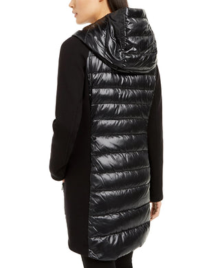 Calvin Klein Women's Asymmetrical Mixed-Media Puffer Jacket Black Size X-Large