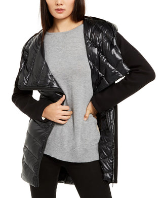 Calvin Klein Women's Asymmetrical Mixed-Media Puffer Jacket Black Size X-Large