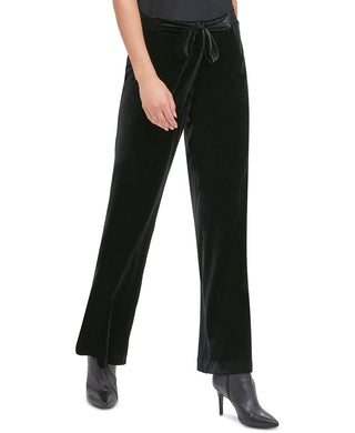 Calvin Klein Women's Velvet Wide-Leg Pull-On Pants Black Size Extra Large