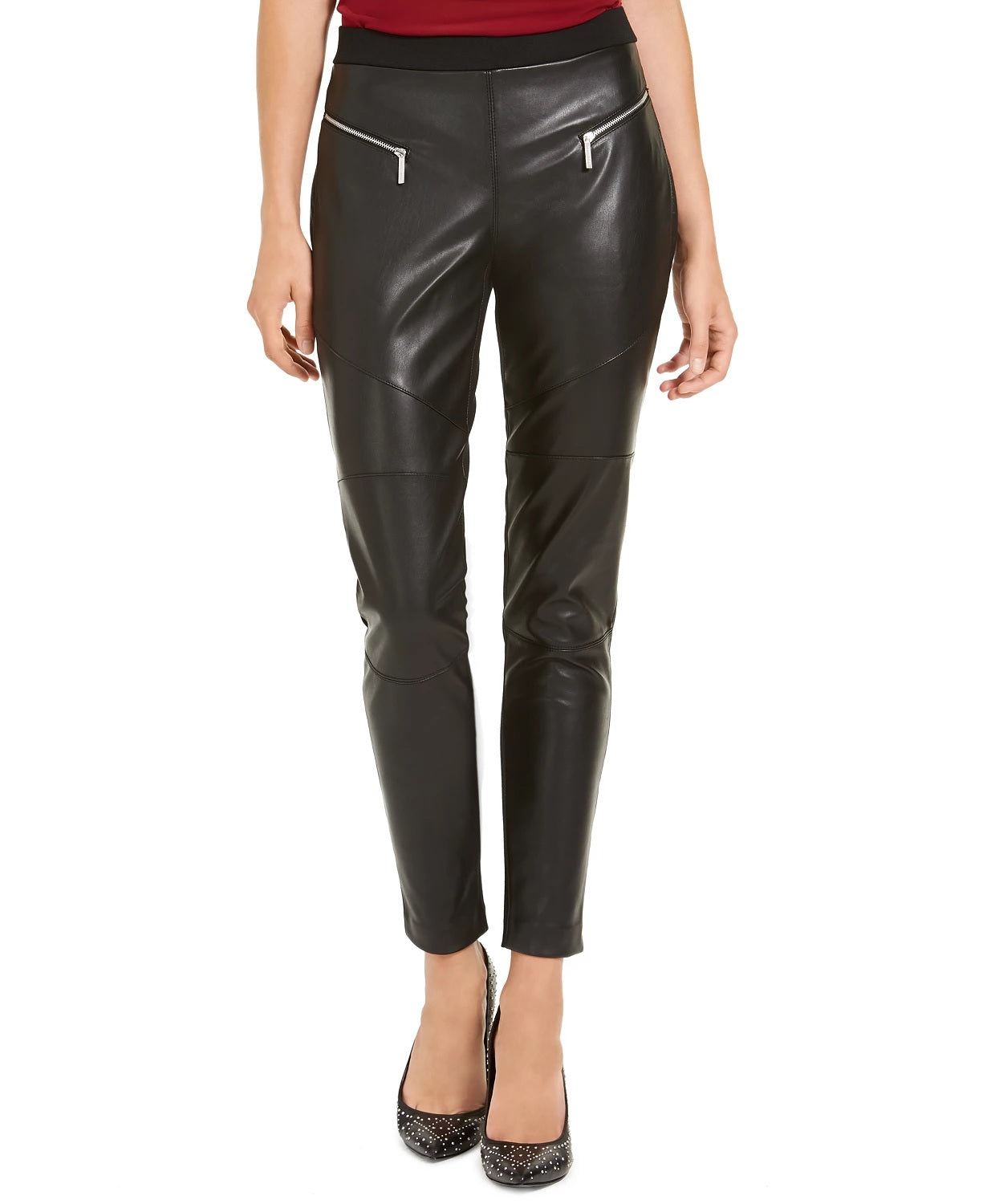 Michael Kors Women's Faux-Leather Moto Leggings Black Size Medium