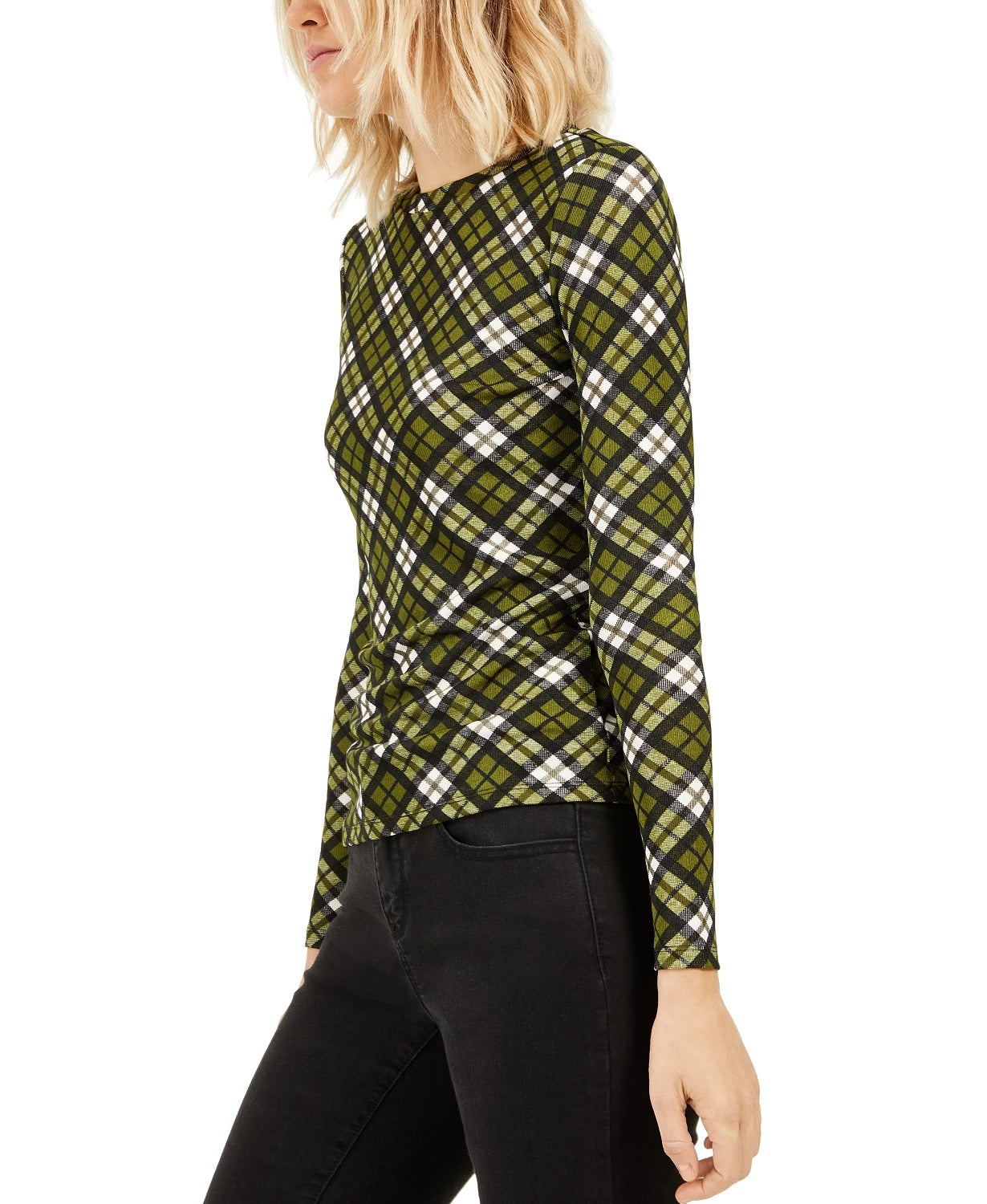 Michael Kors Women's Plaid Long-Sleeve Top Green Size X-Large